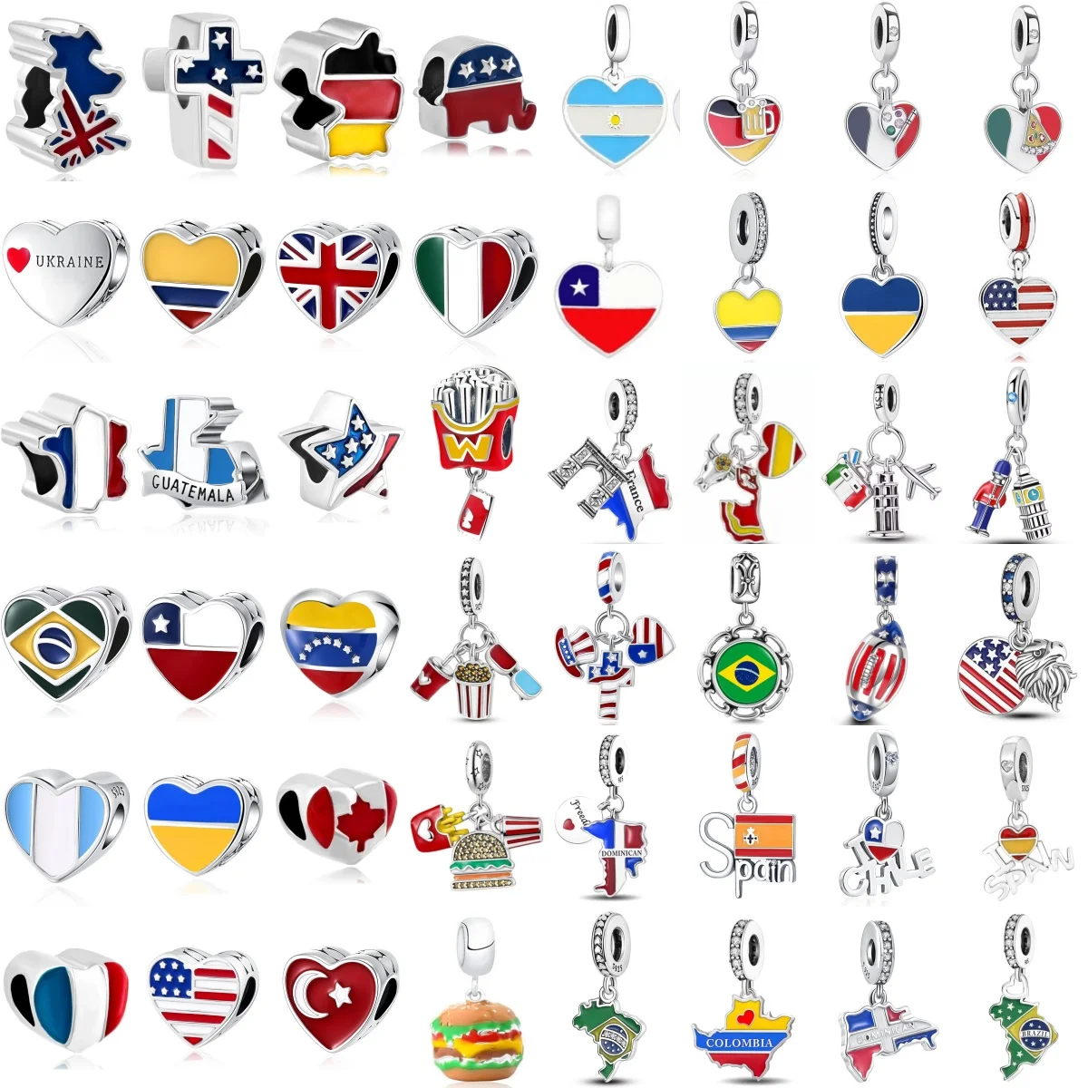 

Authentic 925 Sterling Silver Charms Beads fit Bracelets Necklace Women Christmas Halloween DIY Gift National Flag Italy Brazil