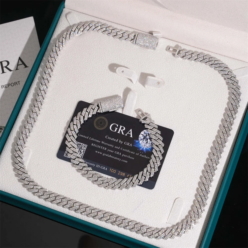Icedminer 10mm 2 Rows Moissanite Cuban Link Chain Iced Out Necklace For Men Women S925 Silver Choker Pass Tester Hip Hop Jewelry