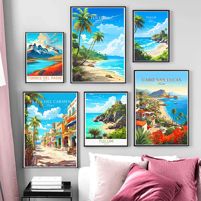 Póster de paisaje de viaje de México, Santa Fé Chichen Itza Oaxaca Tulum Cancun, pintura en lienzo, foto, arte de pared, imagen, decoración del hogar y la Oficina