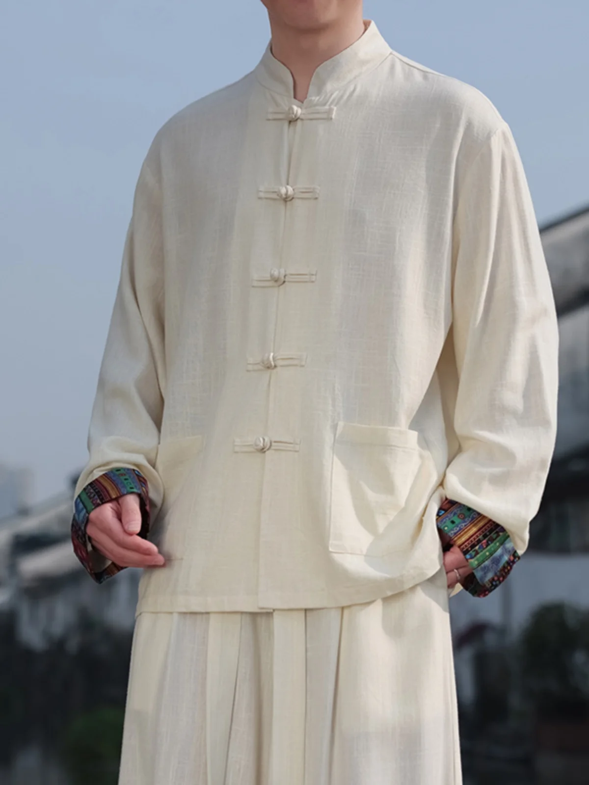 

Large Size Men's Tang Suit Jaet Linen Long Sve Printed Traditional Chinese Sle National Eth Youth Spring Autumn