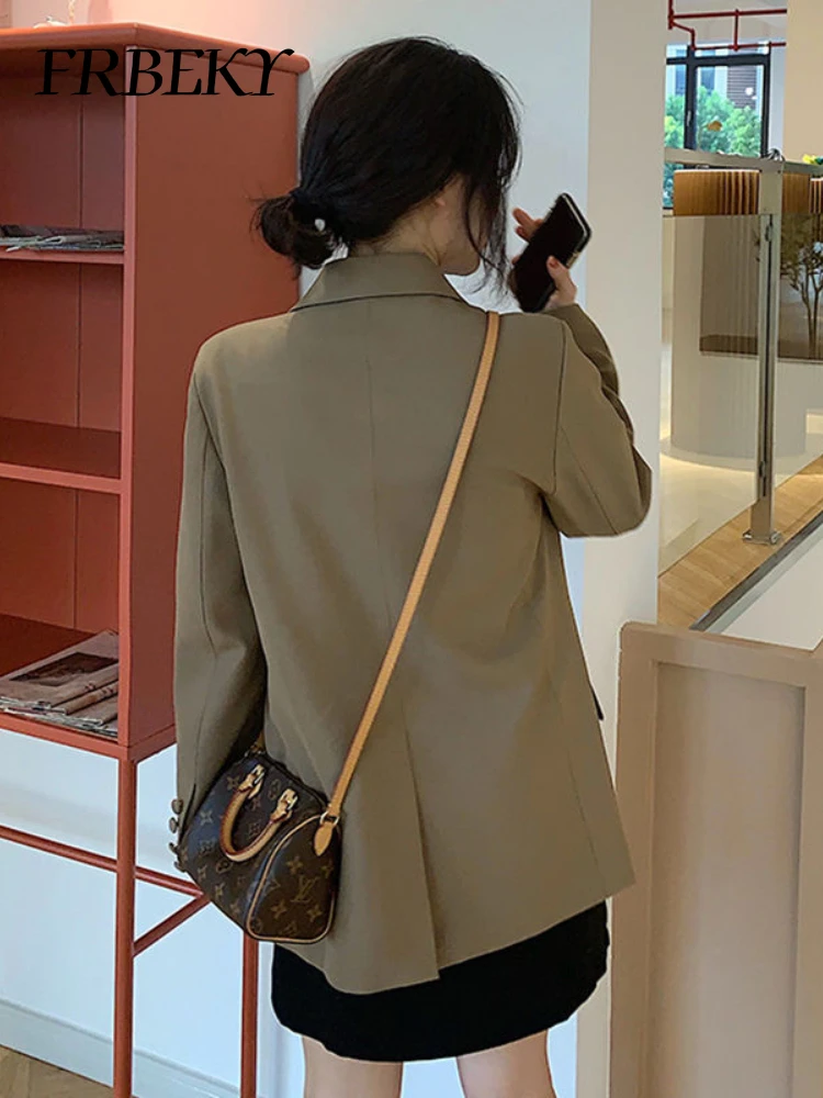 سترة نسائية أنيقة ، موضة كورية ، فضفاضة ، أحادية اللون ، سترة ترفيهية ، معطف الشارع ، جديد ، خريف