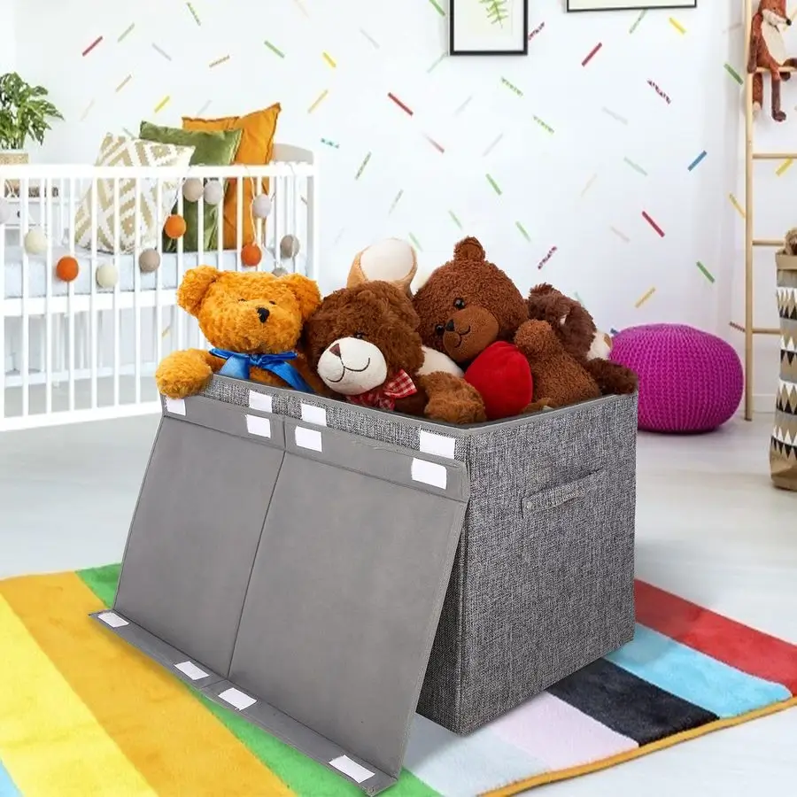 

Large Toy Box Storage with Lid, Collapsible Sturdy Toy Chest Storage Bin Box with Rivets Handles for Kids, Boys, Girls, Nursery,