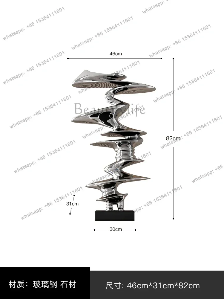Geometric abstract sculpture ornament FRP electroplating silver hotel artwork landing