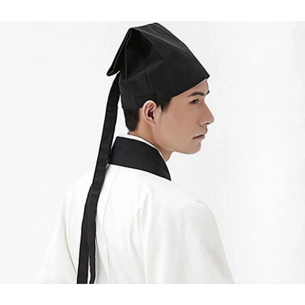 Men Traditional Chinese Hanfu Hat Ancient Scholar Black Headwear Ming Dynasty Official Hat Cosplay Costume Accessory