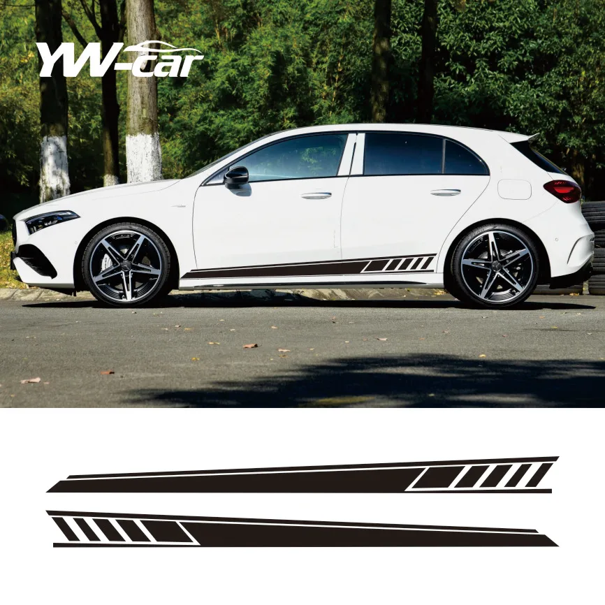 2 Pcs Car Door Side Stripes Skirt Sticker For Mercedes Benz W177 A Class AMG A35 4Matic A45 S 2018-Present A220 A250 Accessories