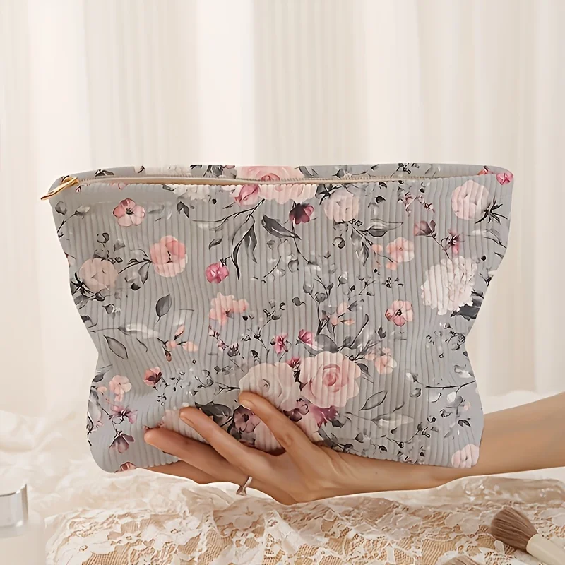 Corduroy Zipper Storage Bag, Lightweight Makeup Bag, and Multifunctional Toiletries Bag Perfect for Girls Going Out