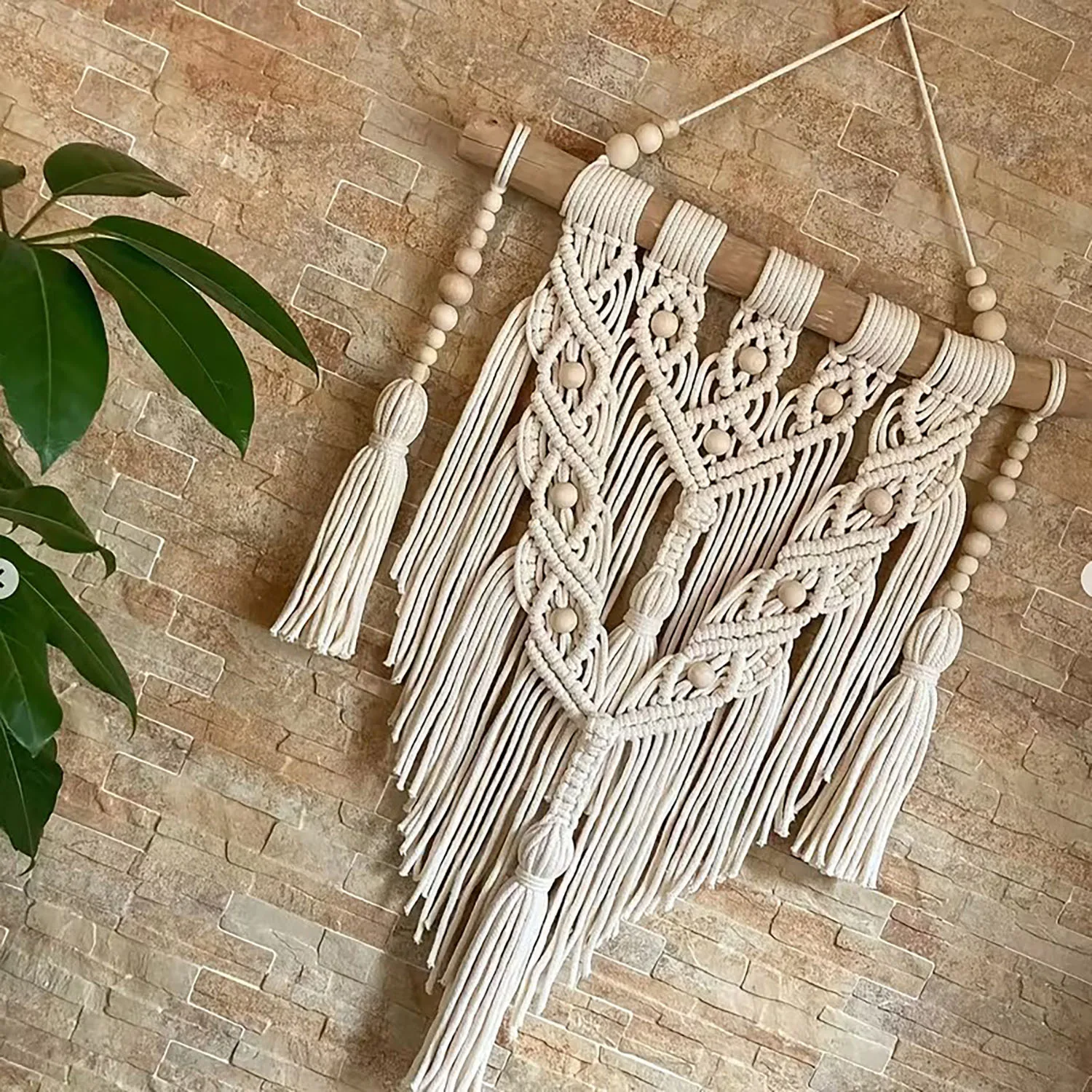 1pc Bohemian Style Handwoven Tapestry, Adorned with Wooden Beads, Exquisite and Fashionable, Suitable for Home Decor