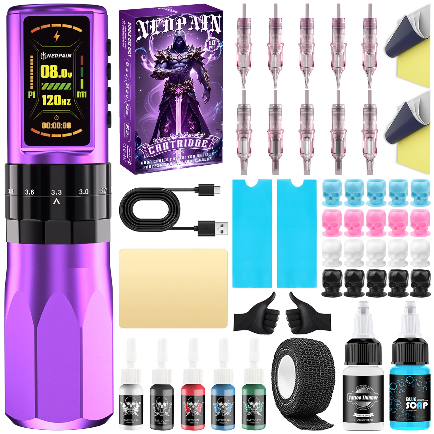 

NEDPAIN Pro Tattoo Machine Kit, 1.47 in 2400mAh, multiple functions, complete set, suitable for beginners and tattoo enthusiasts