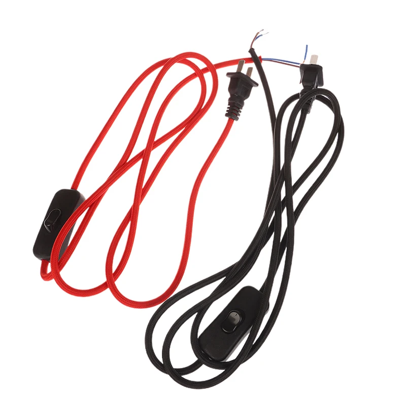 220V AC Power Cords With Plug Switch Fabric Textile Covered Flex Cable Wire 1.8 Meters Extension Cord For Table Lamp