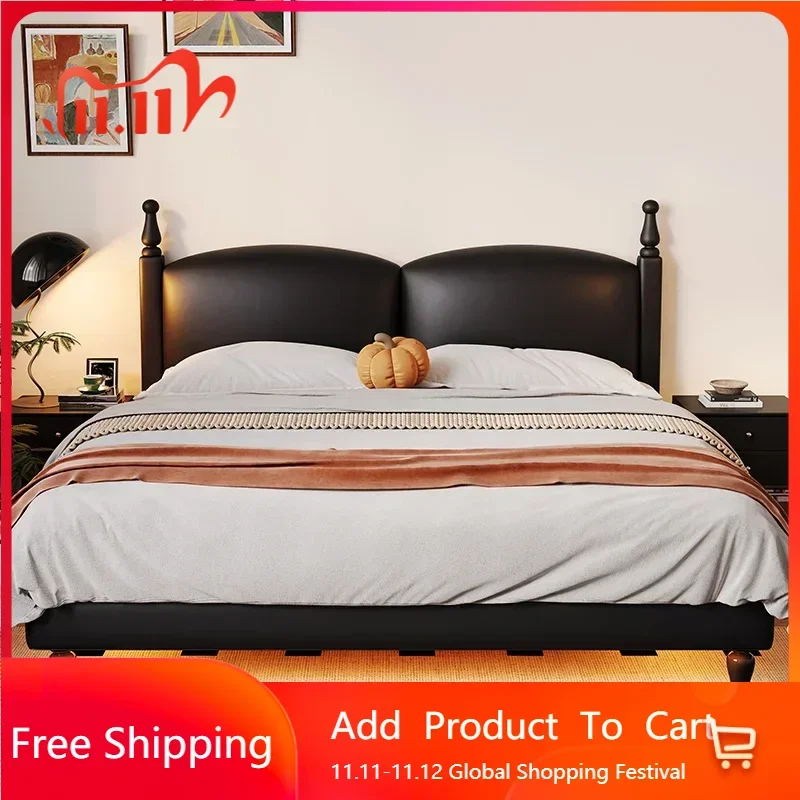 

Lazy Bedroom Double Bed Full Size Designer House Wooden Platform Double Bed Headboards Luxury Princess Muebles Hotel Furniture