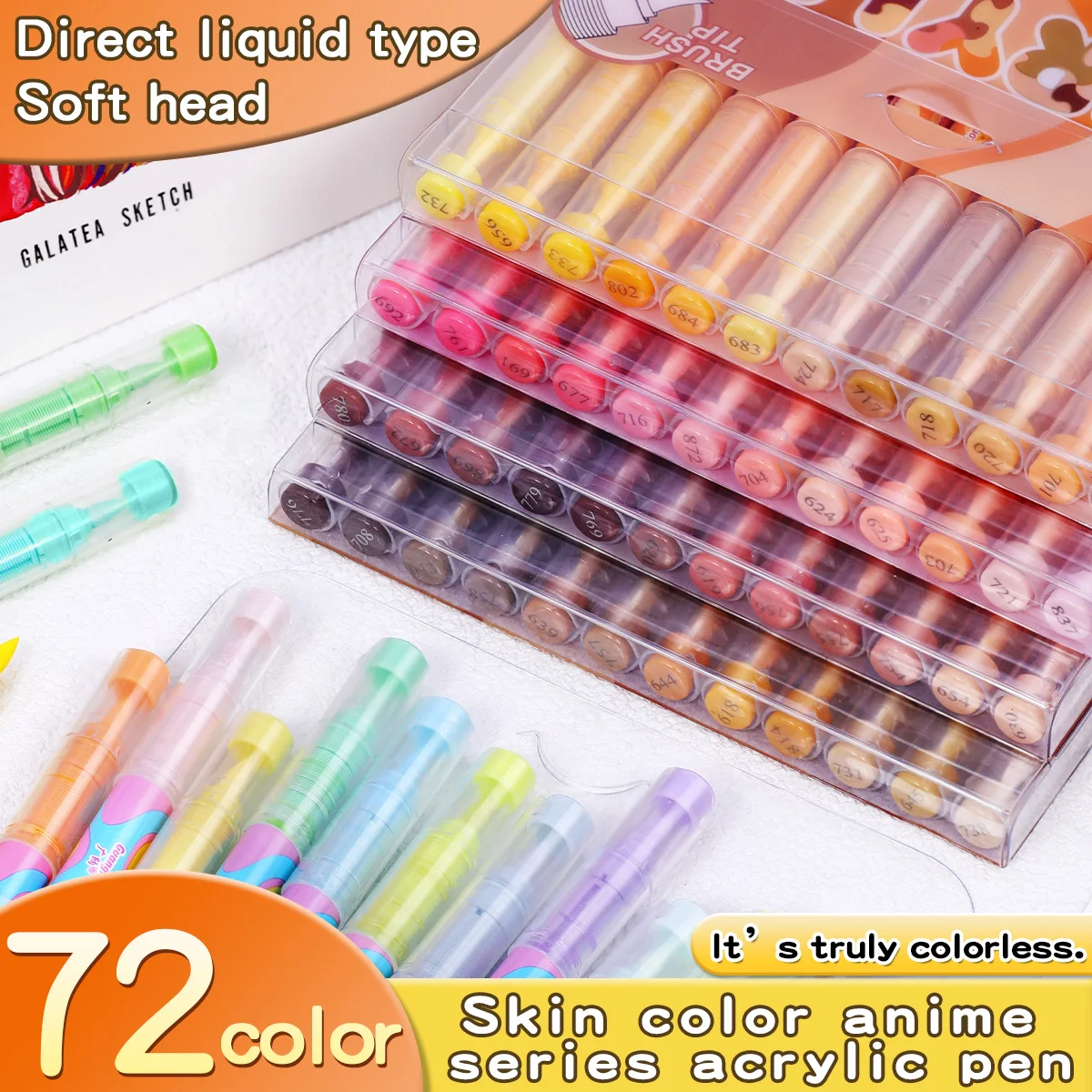 Acrylic Paint Markers Set 12-72 Colors Skin Tone Anime Series Brush Tip Direct Liquid Pens for Art Painting Drawing Scrapbooking