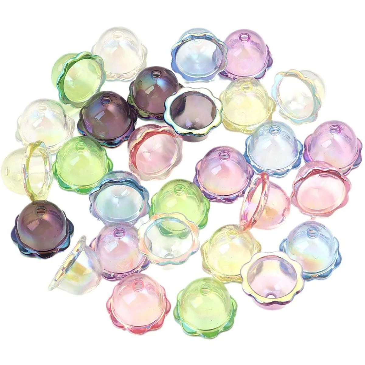 Z04 6pcs Multi-Petal Flower Transparent Acrylic Bead Caps Plating Charms for DIY Colorful Wind Bell Beads Pendant Earring Making