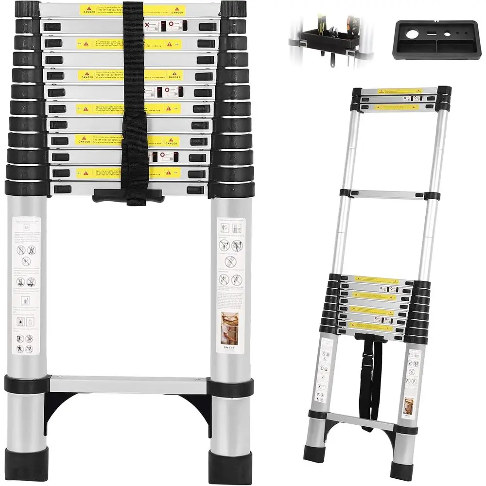 Telescoping Ladder 16.5T with Tool Tray, Collapsible Extension Ladder for Home, RV, and Attic Use