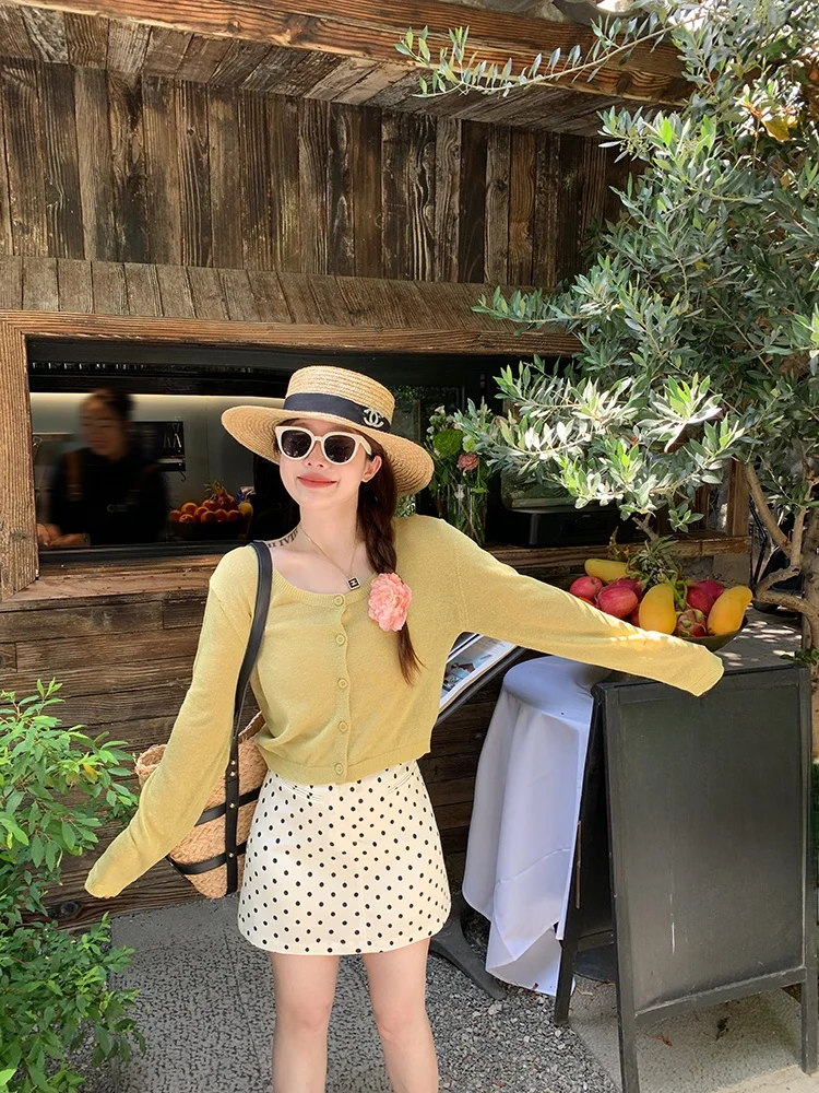 

Легкий вязаный кардиган Evnsle с защитой от солнца, длинными рукавами и круглым вырезом, женская летняя модная повседневная одежда