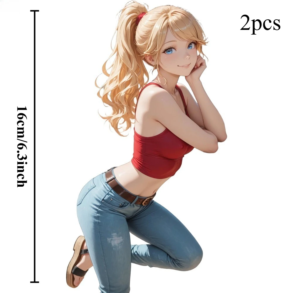 Blonde Ponytail Anime Girl 2D Flat Vinyl Sticker,Weatherproof Decal for Car Motorcycle Decor,Holiday Gift