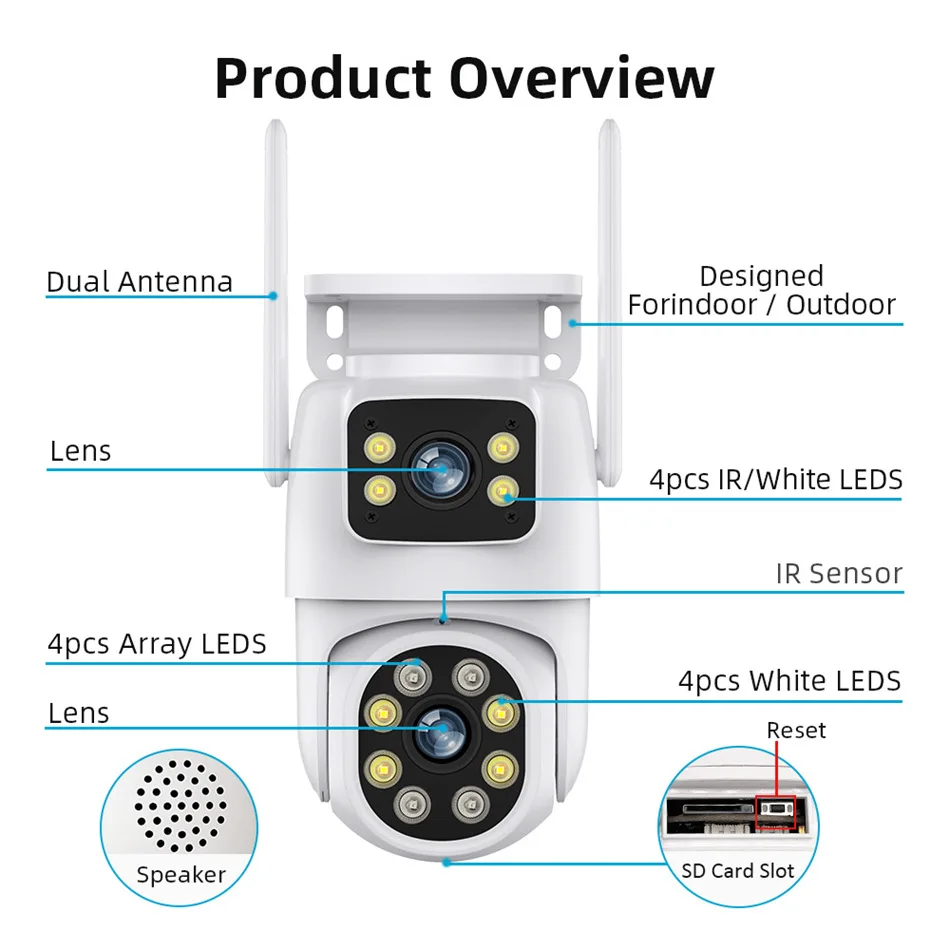 ワイヤレス屋外監視カメラ、デュアルスクリーン、AI人間検出、自動追跡、ptz、Wi-Fi、icseeアプリ、8mp、4k