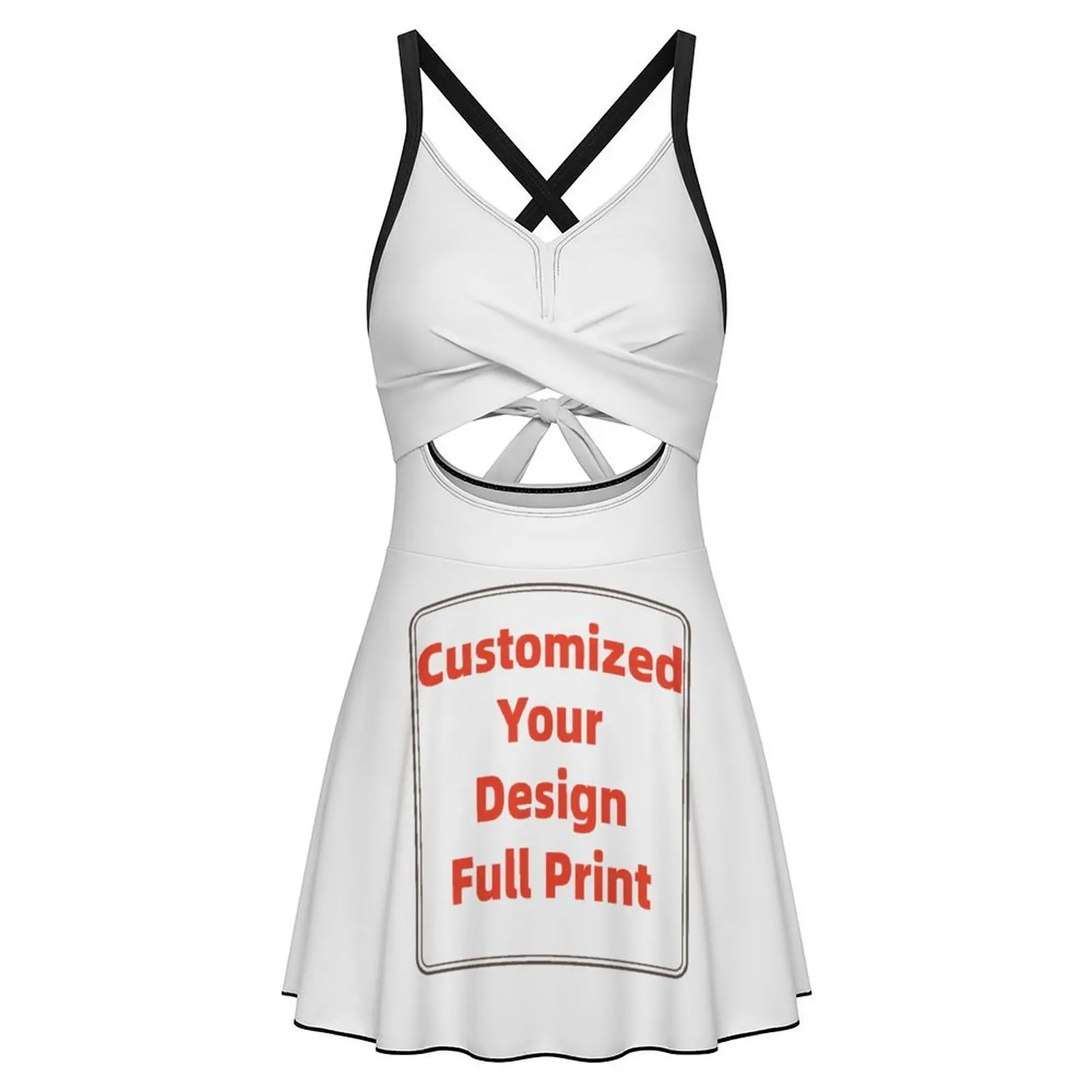 Custom Women Sexy One Piece Swimsuit Solid V Neck Monokini Hollow Out Bathing Suit Flowy Swim Dress