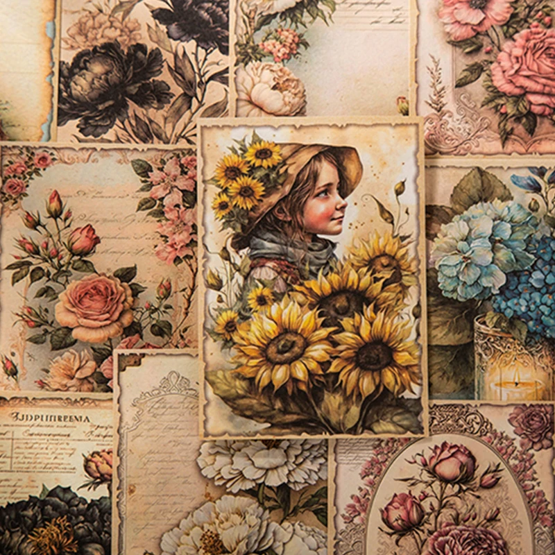 30 Sheets Vintage Flowers Plant painting material paper Decorative Diary Background paper For Planner DIY Scrapbooking
