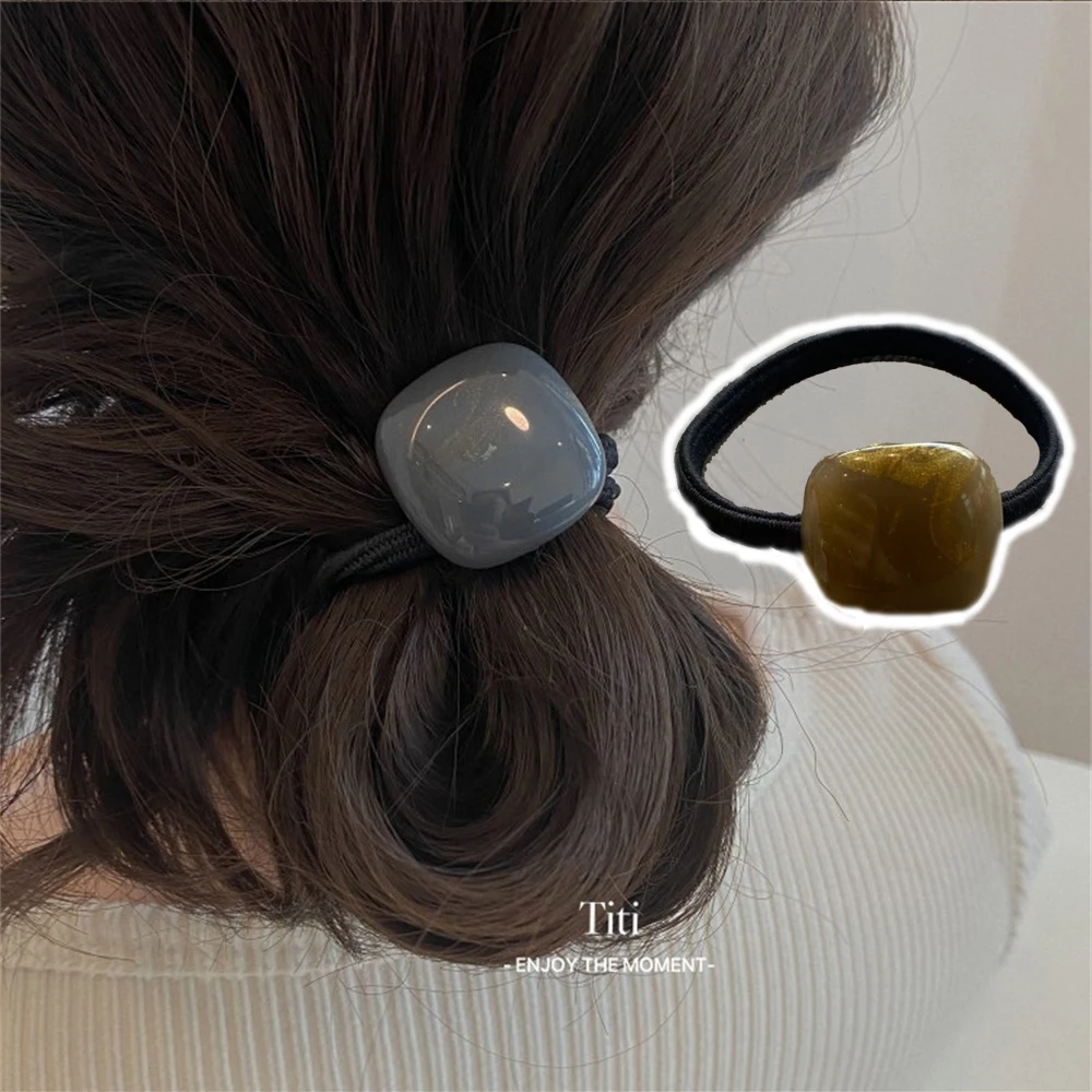 

Simple Acrylic Stone Hair Rope Girl Cute Bun Jelly Hair Ties Elegant Elastic Hair Band For Women Fashion Square Shape Headdress