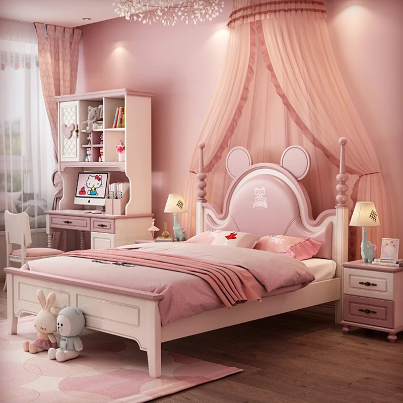 Fabrik großhandel Amerikanischen stil prinzessin bett billig kinder einzelnen cartoon bett hohe qualität mädchen holz rosa