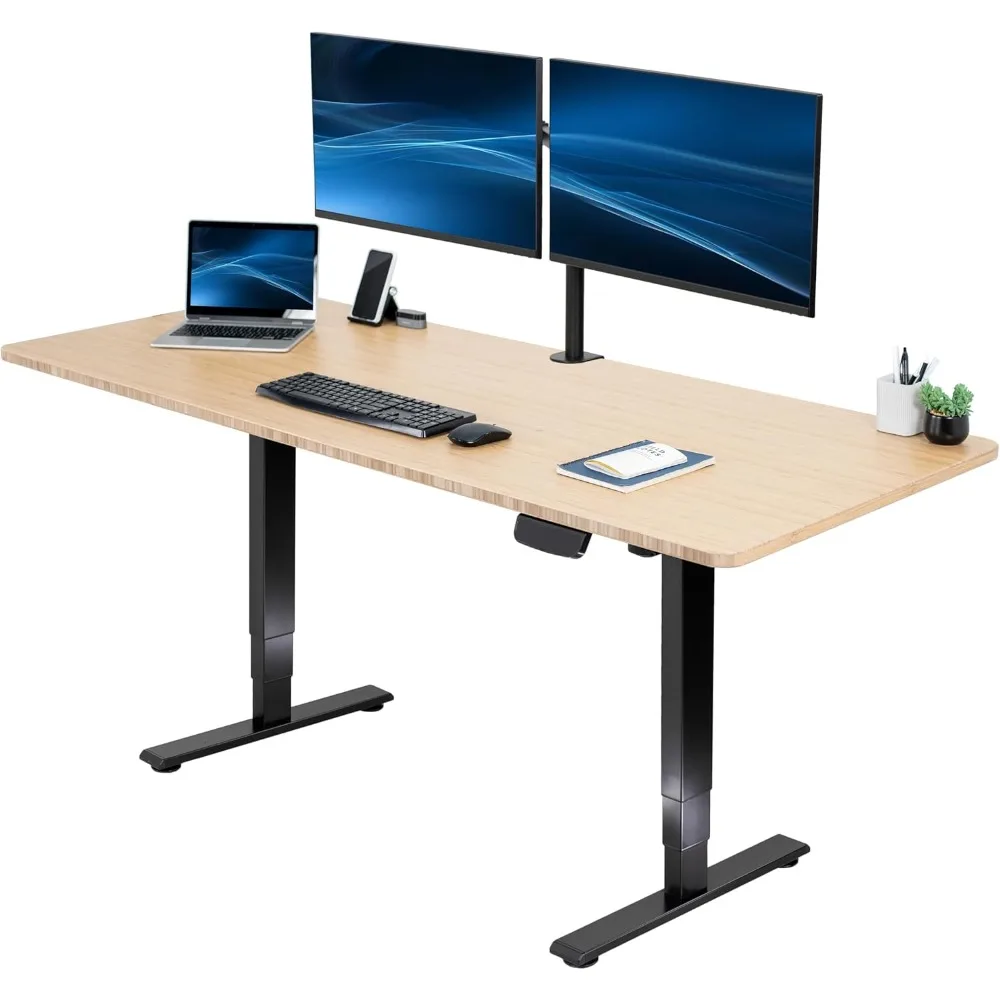 Electric 71 x 30 inch Real Bamboo Standing Desk, Touch Screen Memory Controller Height Adjustment