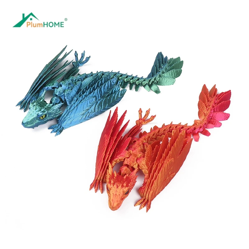 Dragon Wyvern à Plumes Articulé Imprimé 3D - Jouet Fantaisie Bureau Coloré