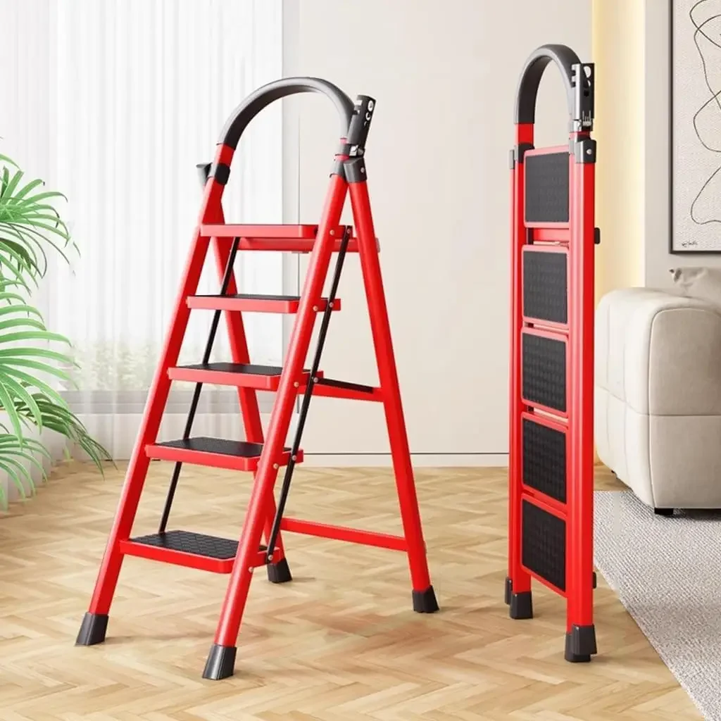 Ladder Household 5 Step with Tool Rack,Sturdy Step Stool for Adult Folding Step Stool with Handrails,Wide Anti-Slip Peda