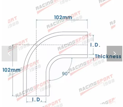 a+4PLY 102mm Length ID 60 63 64 65 67 70 76 80 83 90mm 90 Degree Reduce Elbow Silicone Coolant Intercooler Tube Hose Gloss Black