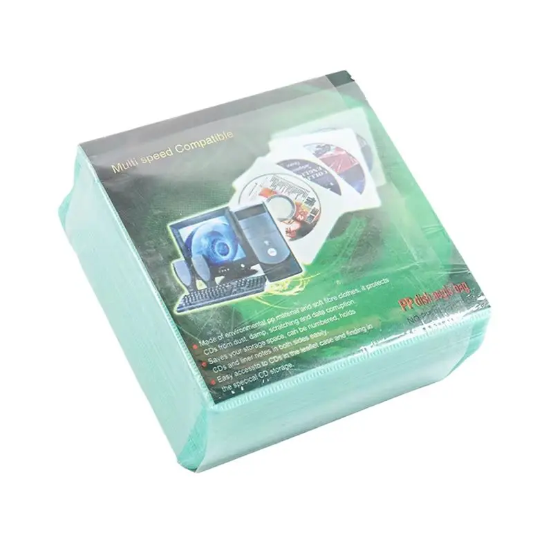 A42T-100-Piece Dual-Sided CD/DVD Collection Set, Scratch-Resistant Dust-Proof Storage With Colorful CD Slot Bag, Green