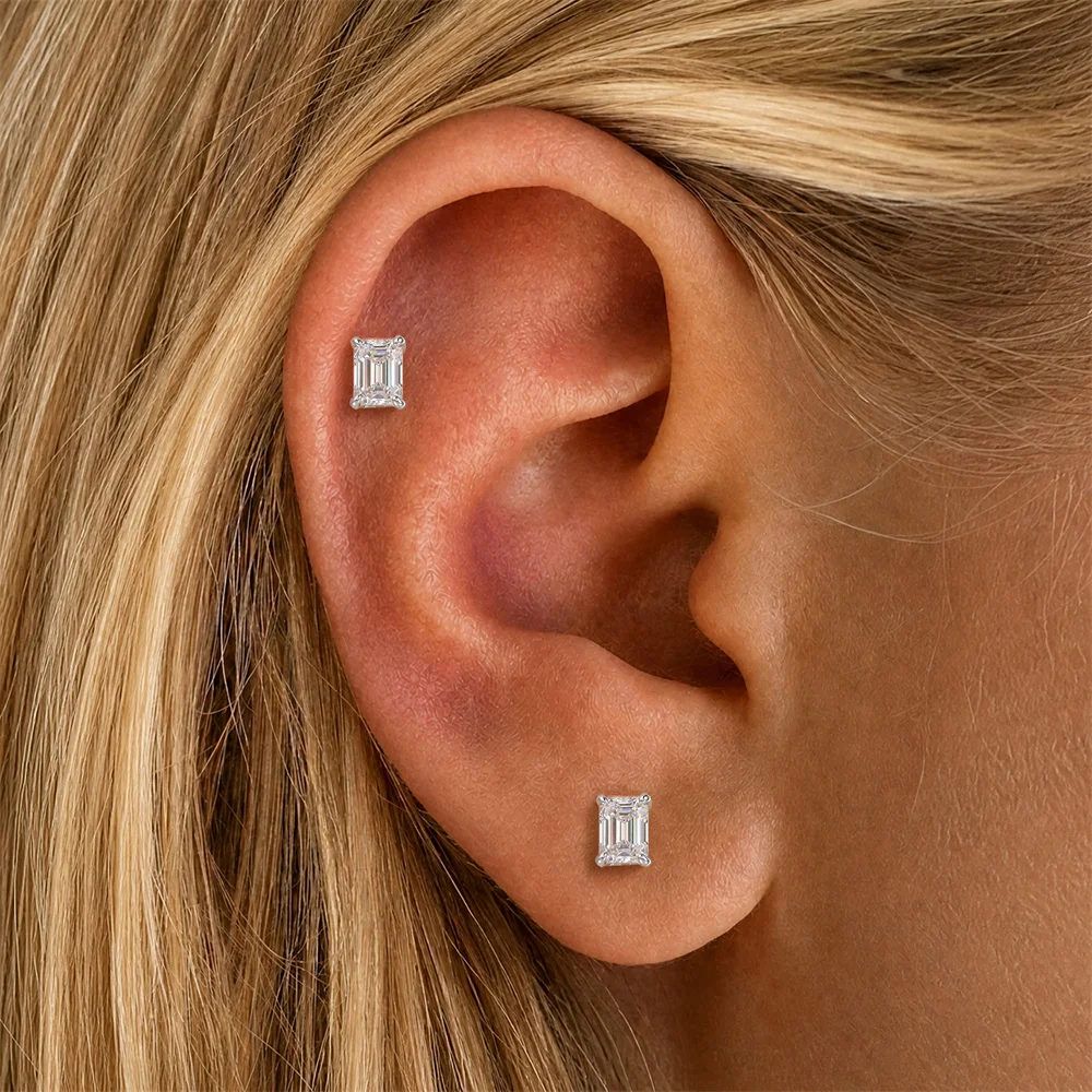 AIDE 925 Sterling Silber Klassischer Moissanit-Ohrstecker mit flacher Rückseite für Damen, 1 Karat, geometrische Form, Hochzeitsschmuck – Detail 10