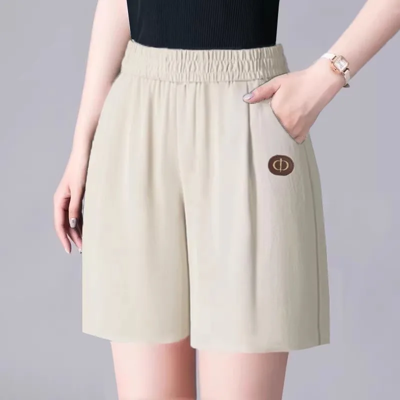 Shorts ice silk wrinkled apricot color