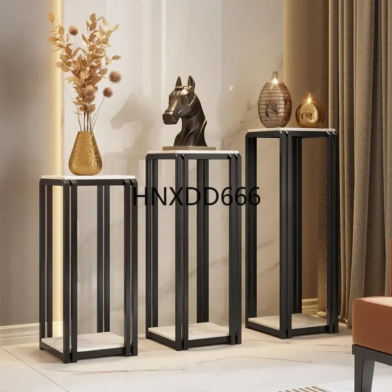 Flower stand balcony floor-to-ceiling living room light luxury double-layer rock slab flower pot stand