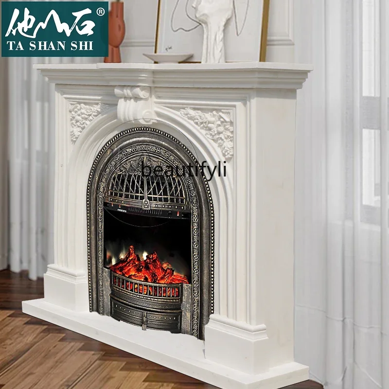 Y183Stone carving marble French mantel white marble stone fireplace living room ornament customization
