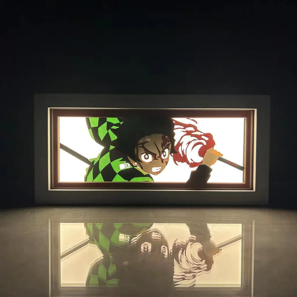 Demon Slayer Kimetsu No Yaiba Paper Cut Shadow Box for Home Decoration Manga Table Desk Lamp Anime Light Box Birthday Gift