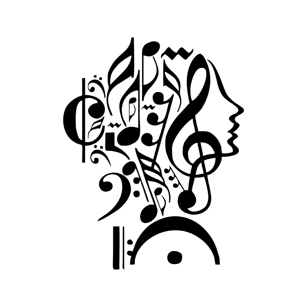 MIGNATIS - Sticking a Woman Head Label Sticker Created from Musical Notes Mural Art Decal For Car Window Loptop Decoration vinyl