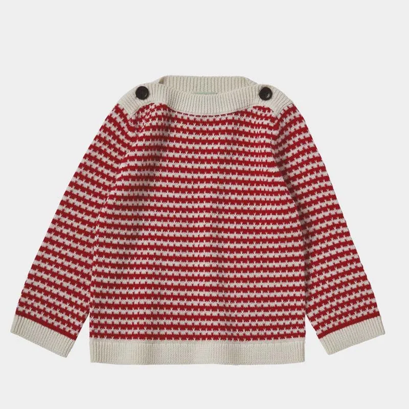 Pre-sale(Ship in September) 2024 FUB Autumn Kids Clothes Girls Sweater Boy Striped Cardigan Shoulder Button Three Button Sweater