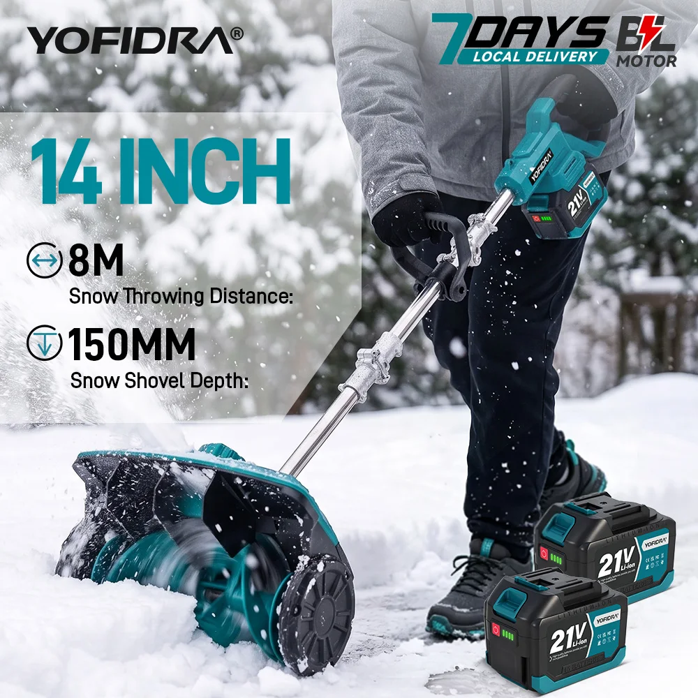 YOFIDRA 14 Inches Brushless Electric Snow Shovel Cordless Snow Plow Throwing Machine Courtyard Street Cleaner Snow Blower for Makita 18V-21V Battery Pin