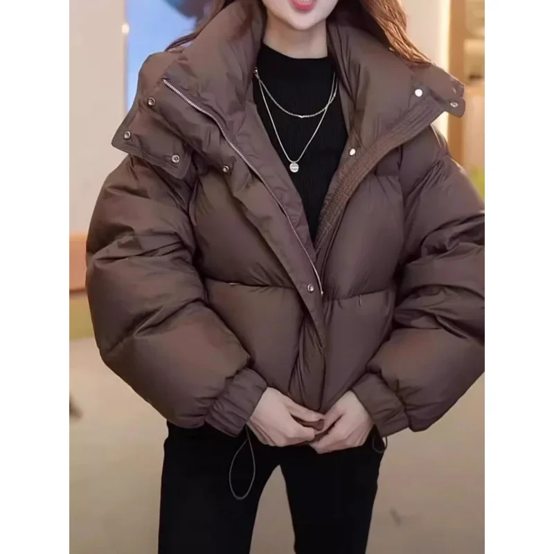 2025年秋冬の女性用高級綿入りジャケット、無地、フード付き、オーバーコート