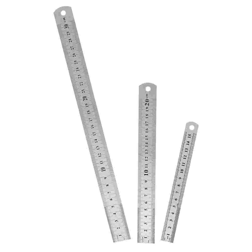 

3 Pcs Double-sided Graduated Ruler Straight Edge Woodworking Convenient Students Rulers Stainless Steel Measuring