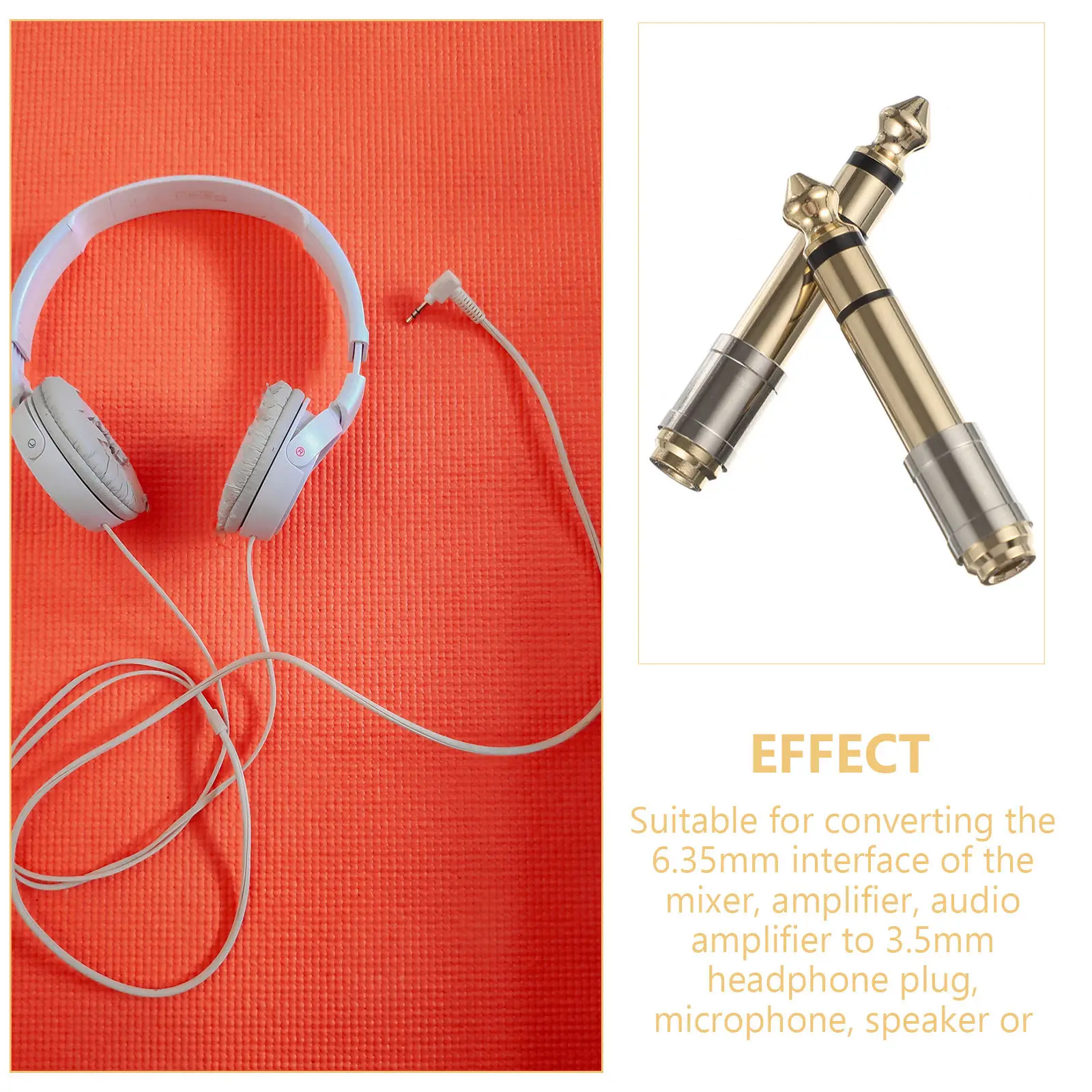 

2pcs 6.35Mm To 3.5Mm Gold Plated Audio Adapter Converter For Headphone Jack Stereo Cable Microphone Speaker Electric Piano