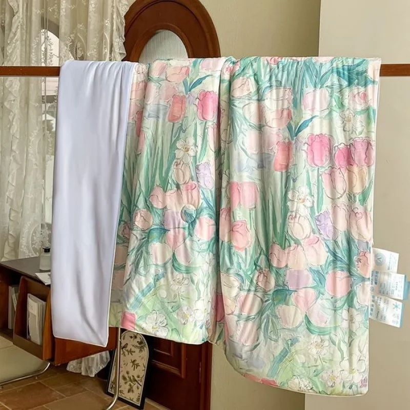 Class A Anti Fade Anti Deformation Cool Silk Summer Quilt Knitted Quilted Single Double For Dorm Home Suitable Naked Sleep