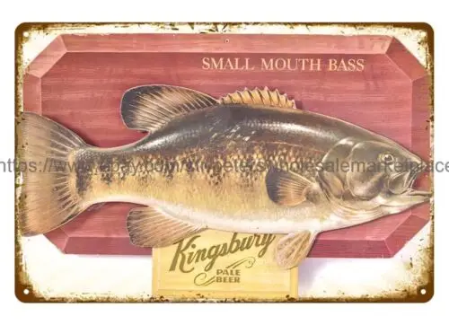 Kingsbury pale beer Small Mouth Bass fishing metal tin sign shop wall decor 1pc sign
