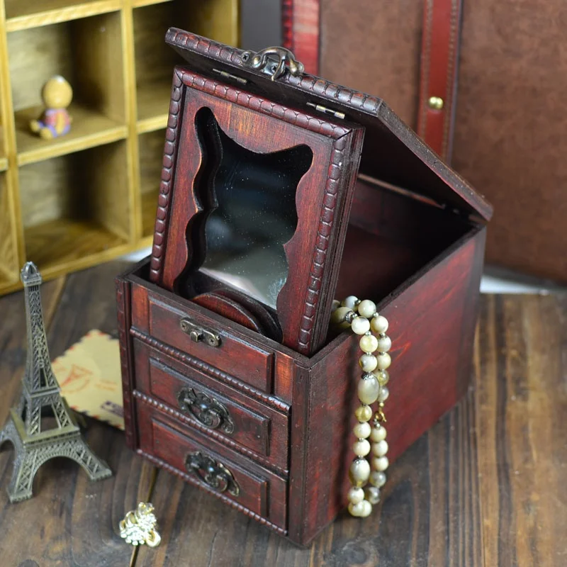 

Деревянная шкатулка для украшений Princ Sle с зеркалом, традиционный китайский свадебный подарок, стильный органайзер для хранения для дома и офиса