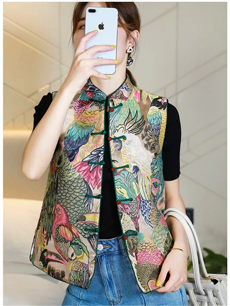 New Women Retro Chinese Style Modern Women Vest Printing Oriental Traditional Ethnic 2022 Gilet Clothes Casual Jacket Hanfu Tops