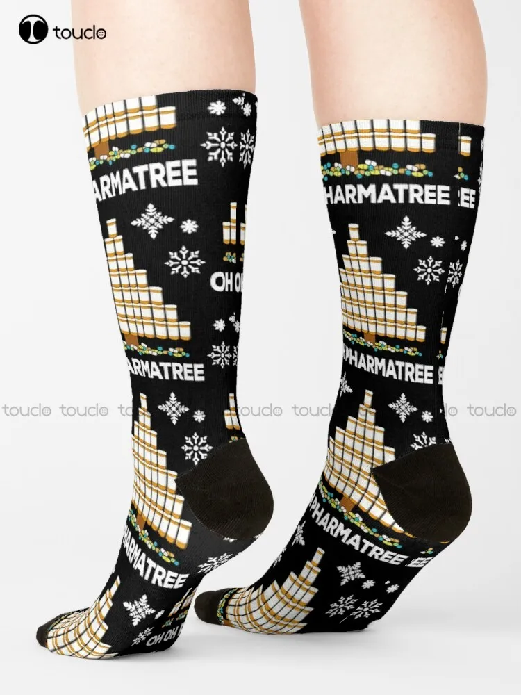 Pharmacy Christmas Tree Medication Pharmacist Gift Idea Socks Girls White Socks Personalized Custom 360° Digital Print Gift