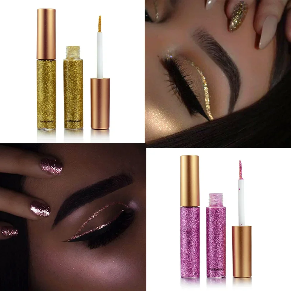 Lápiz Delineador de ojos brillante azul cielo para mujer, 1 piezas, Color plateado, rosa y dorado, delineador de ojos con purpurina líquida, herramientas de belleza de maquillaje, 10 colores