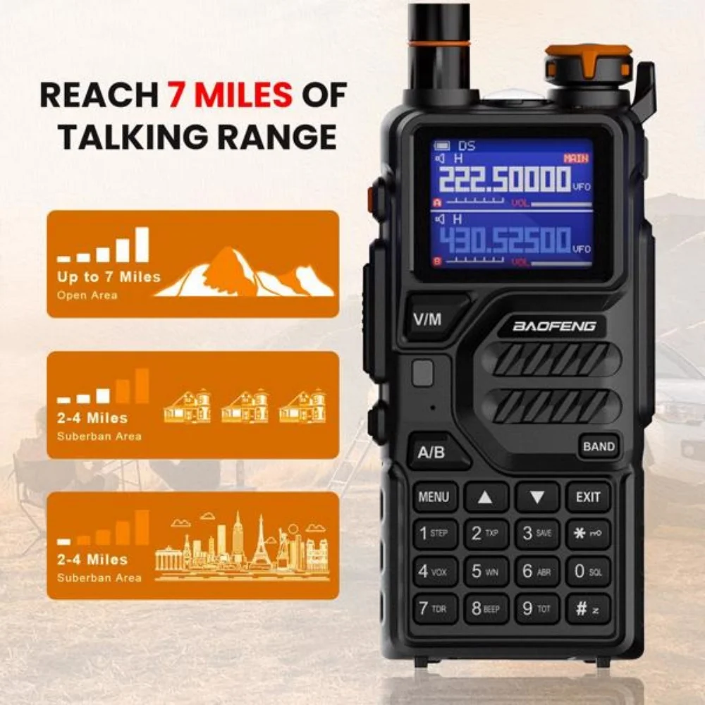 

BAOFENG K5PLUS 7miles Ham Radio Long Range Portable Handheld Walkie Talkies Two Way Radio AM NOAA Weather Receiver for Hunting