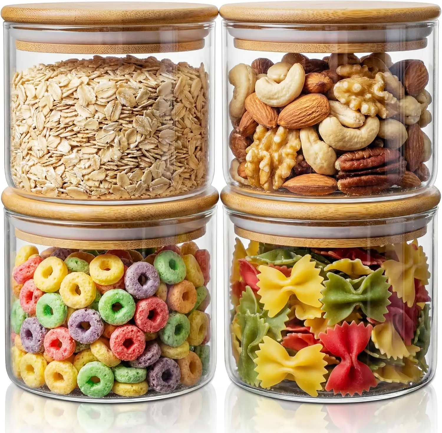 

Стеклянные банки с бамбуковыми крышками, 17 унций, 4 шт., герметичные контейнеры для хранения продуктов, для хранения в кладовой