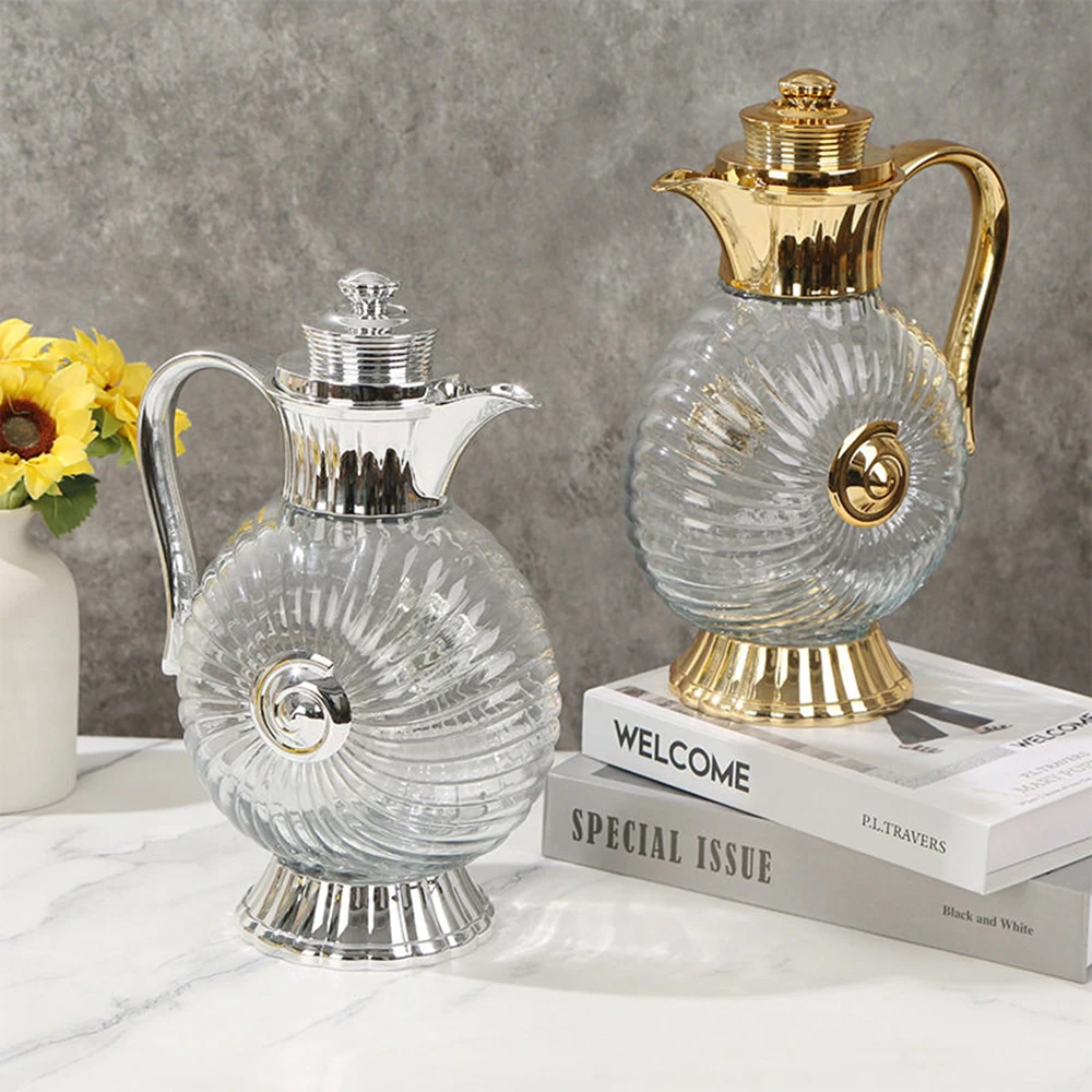 European Palace flower tea pot, Conch shaped cold water kettle, French restaurant large capacity glass tea kettle, 1.6L/1.8L