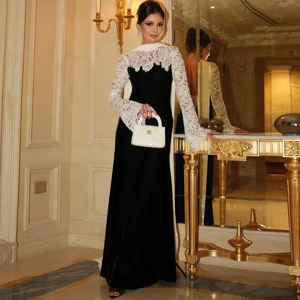 CUYUN Customized Saudi Evening Dresses Women Long Sleeves Lace Elegant Prom Dresses vestidos de novia Floor Length Party Dresses